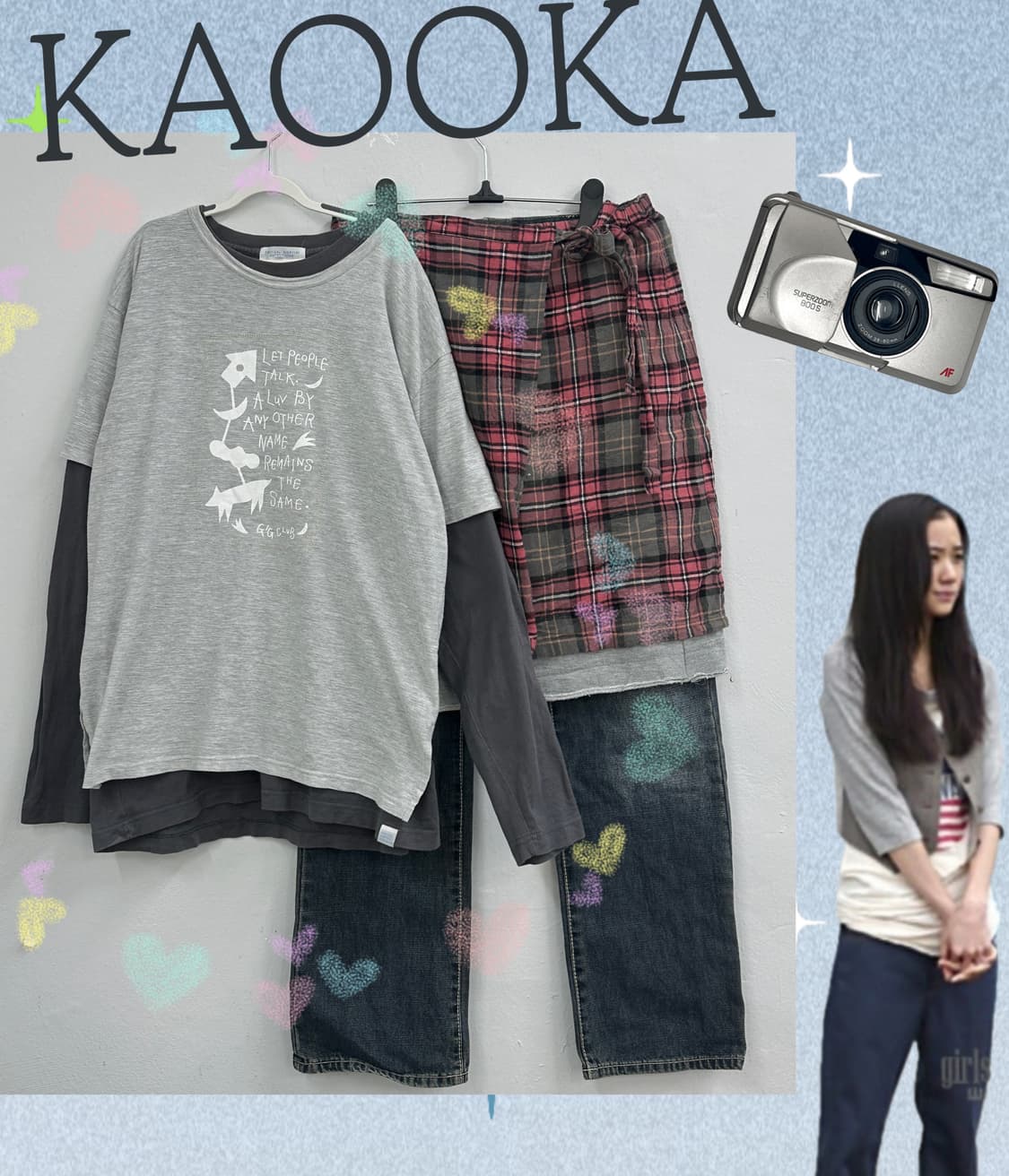 🎨하구미의 작업실 코디세트🎨 반팔 레이어드 체크 랩스커트 펑크 상품이미지1