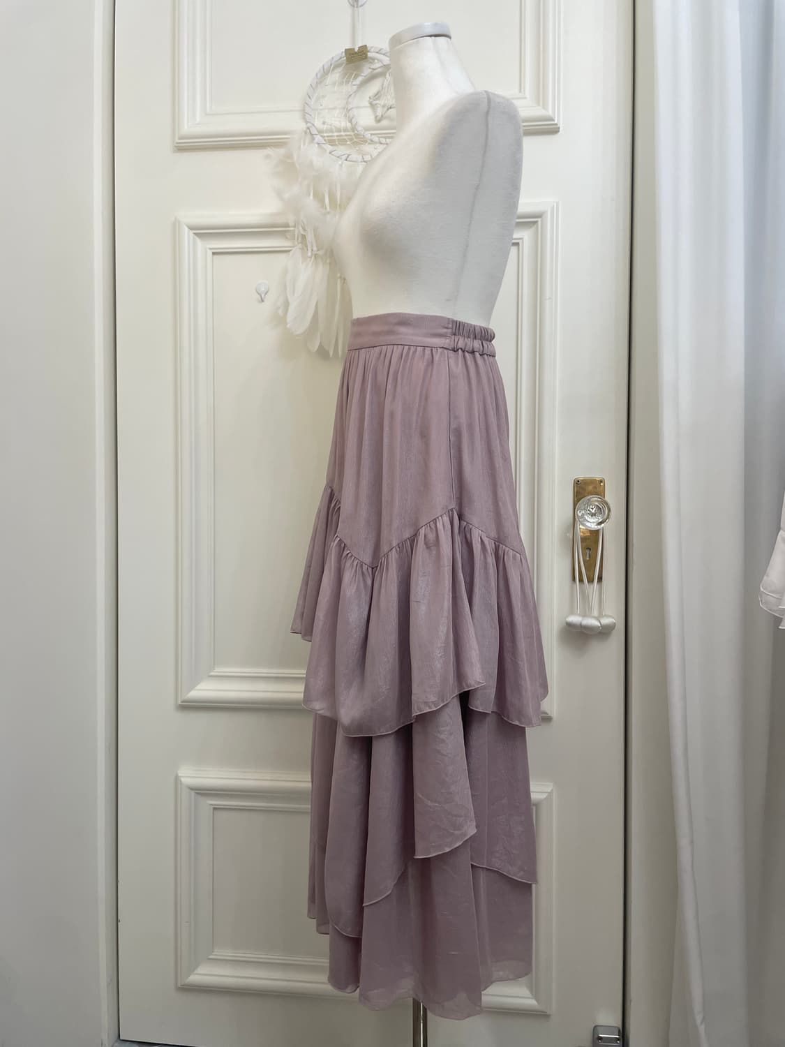 dark lavender shirring layered long skir 상품이미지2
