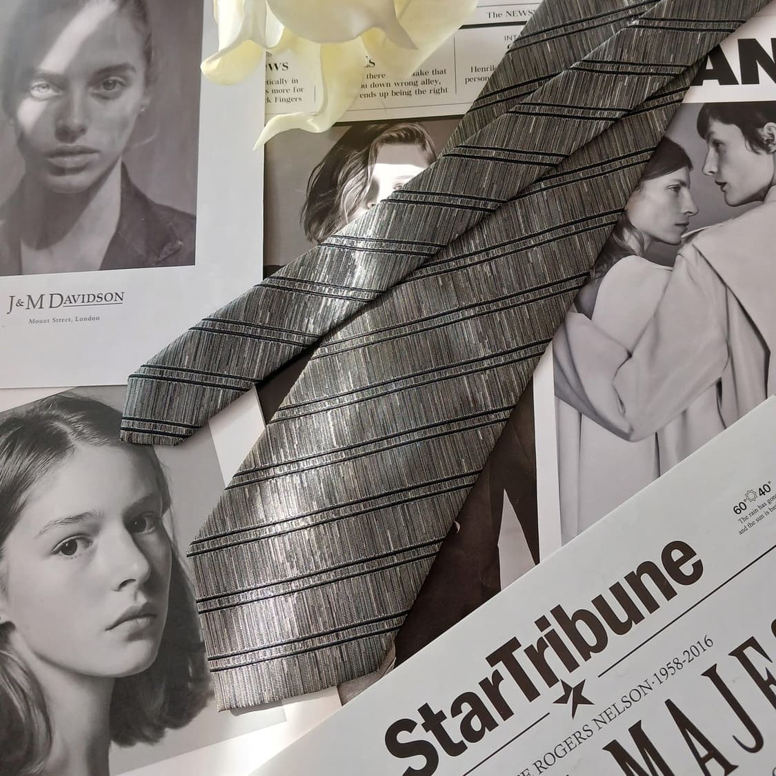 아쿠아스큐텀 실크 그레이 스트라이프 넥타이 9.5cm A등급 A18862 상품이미지3