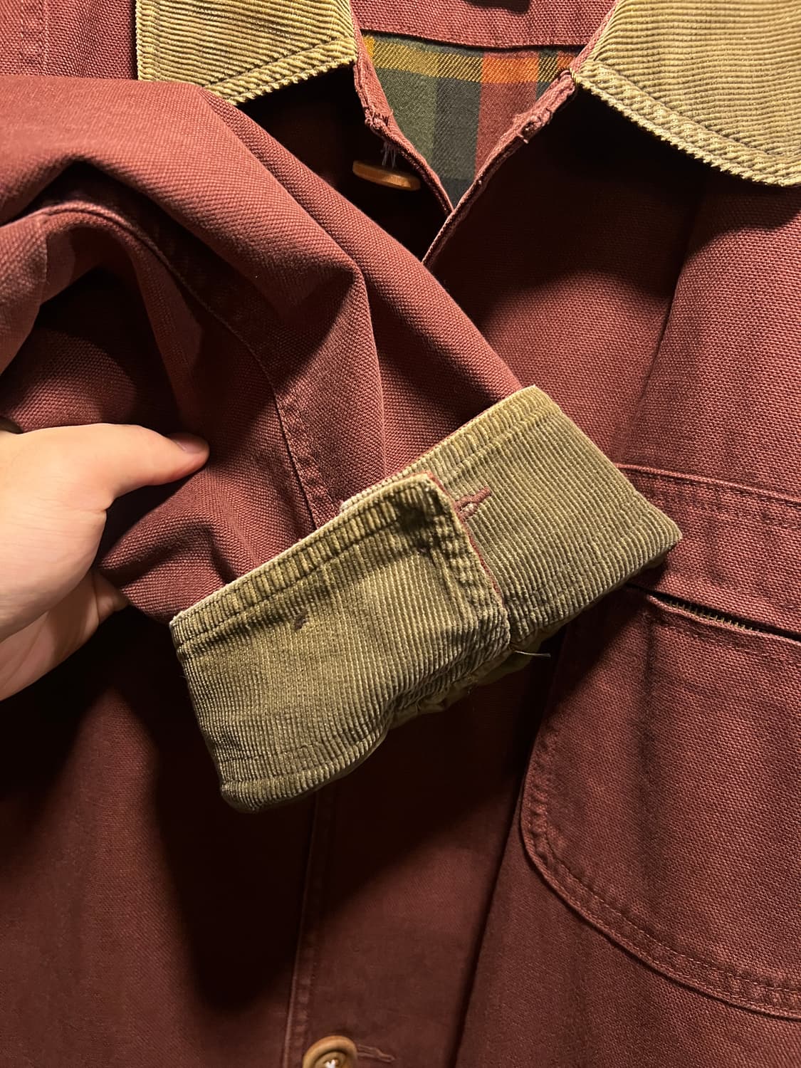 [2XL]L.L.Bean 엘엘빈 체크 라이닝 버건디 캔버스 초어 자켓 상품이미지6