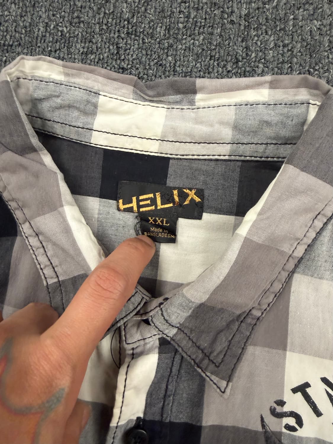 2XL) Helix 빈티지 후면 스컬 프린팅 체크 반팔셔츠 상품이미지3