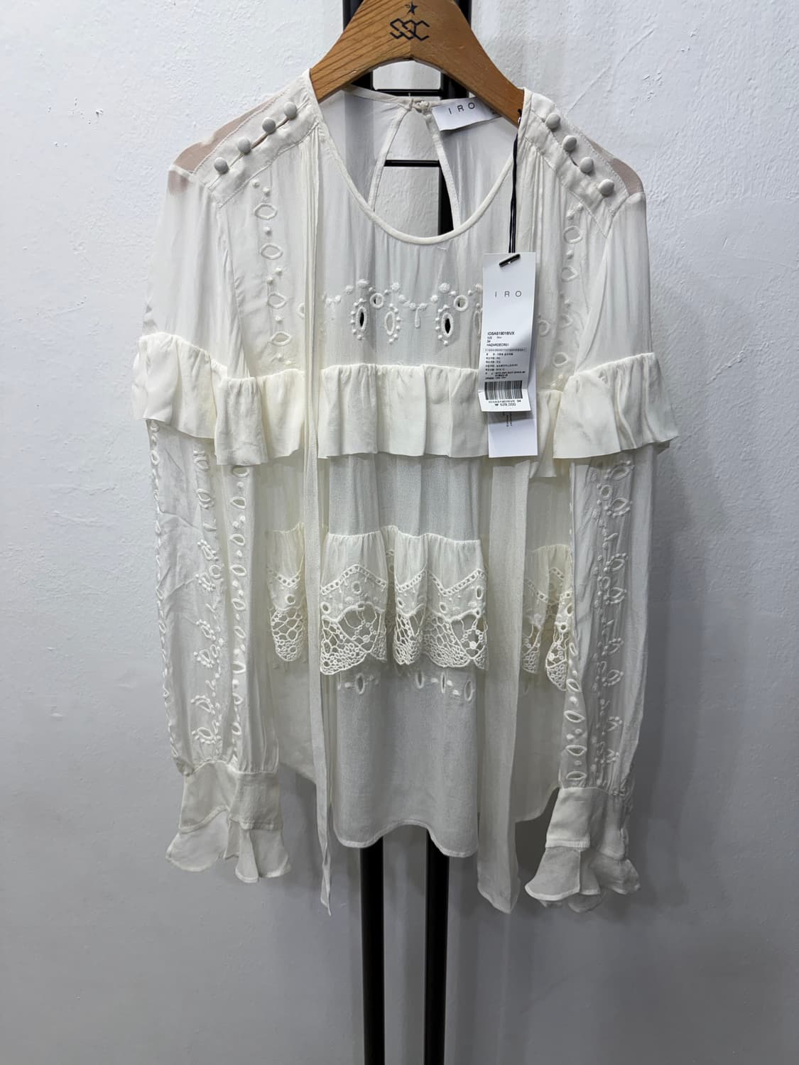 새제품) IRO 이로 한섬 아일렛 레이스 블라우스 34(55-66) 상품이미지1