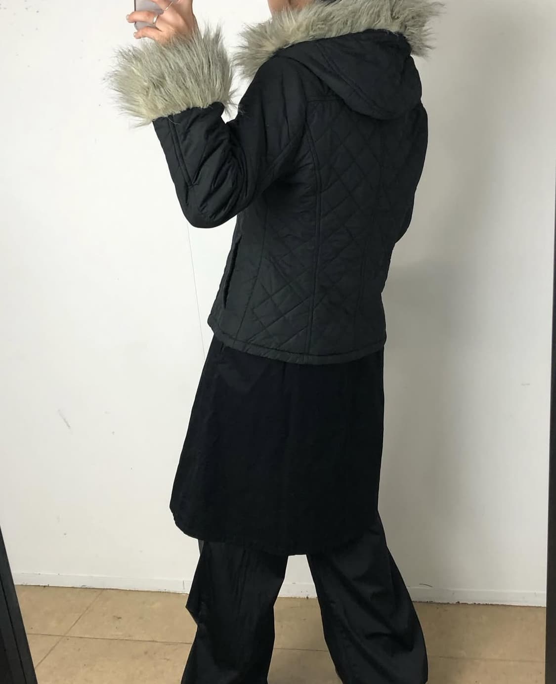 Black fur point quilting jk 상품이미지5