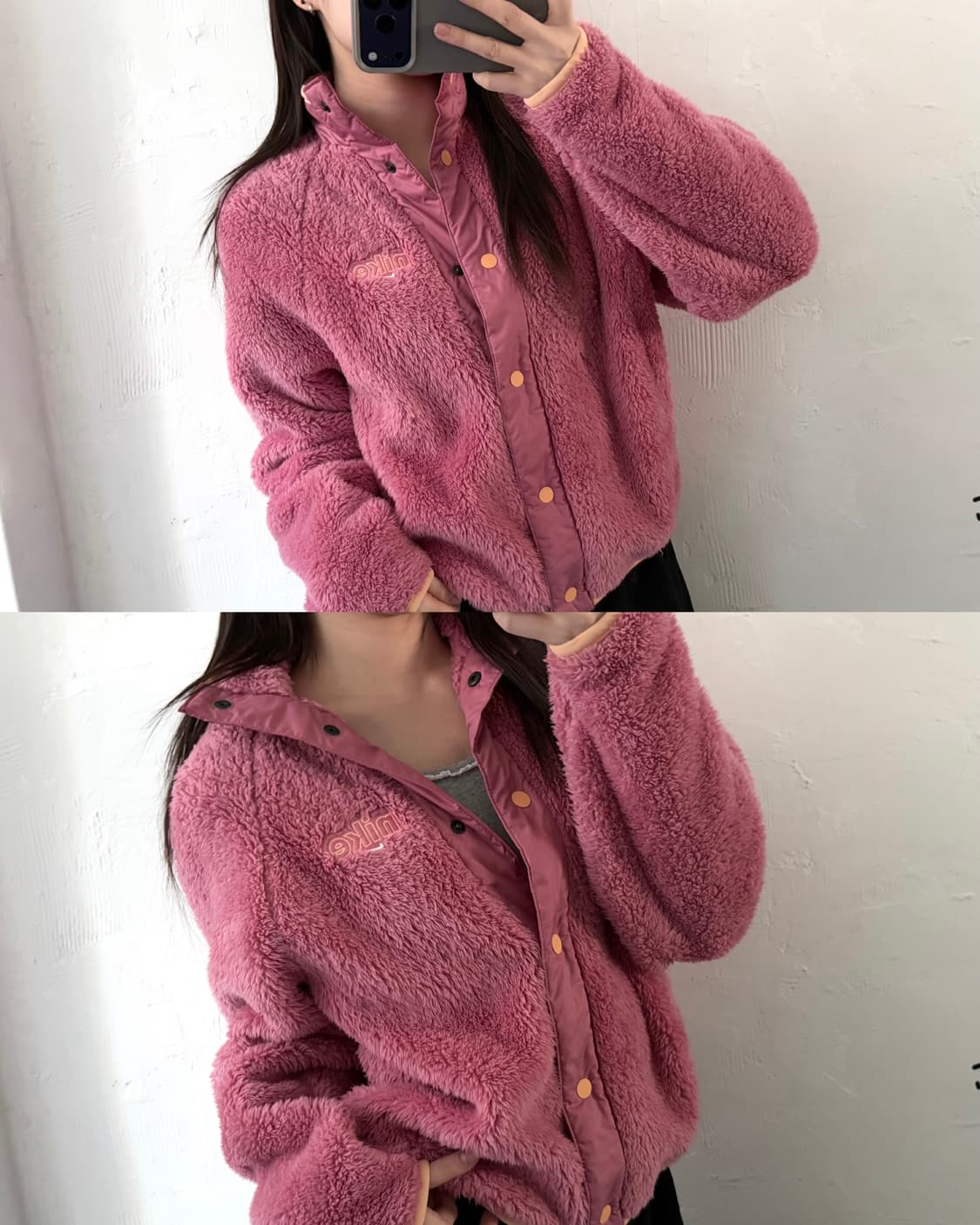 나이키 우먼 핑크 쉐르파 버튼 자켓 상품이미지2