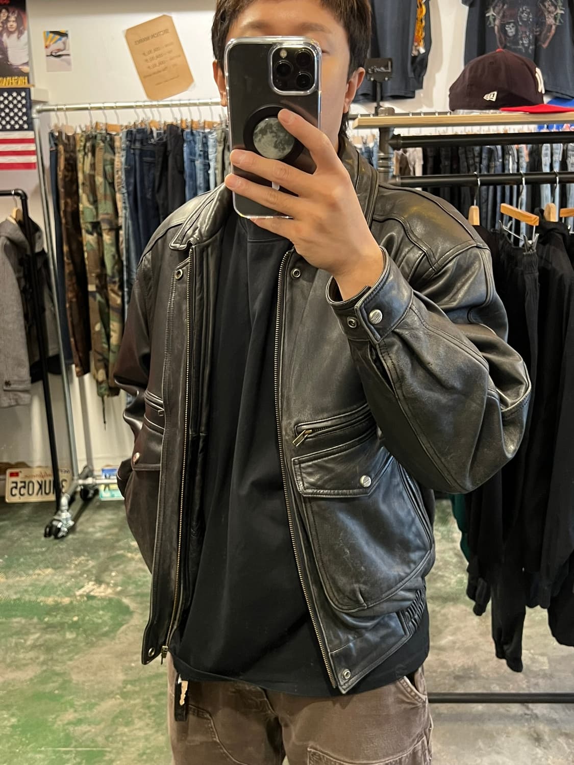 90s [100] 천연 양가죽 블랙 레더 자켓 상품이미지10