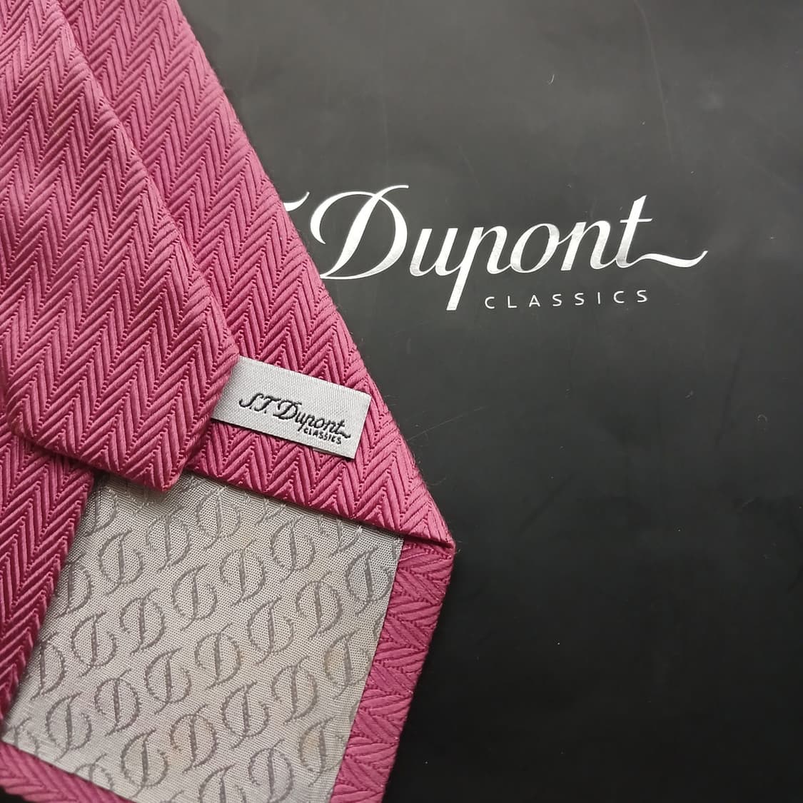 에스 티 듀퐁 실크 다크핑크 헤링본 넥타이 8.4cm A등급 A18712 상품이미지5