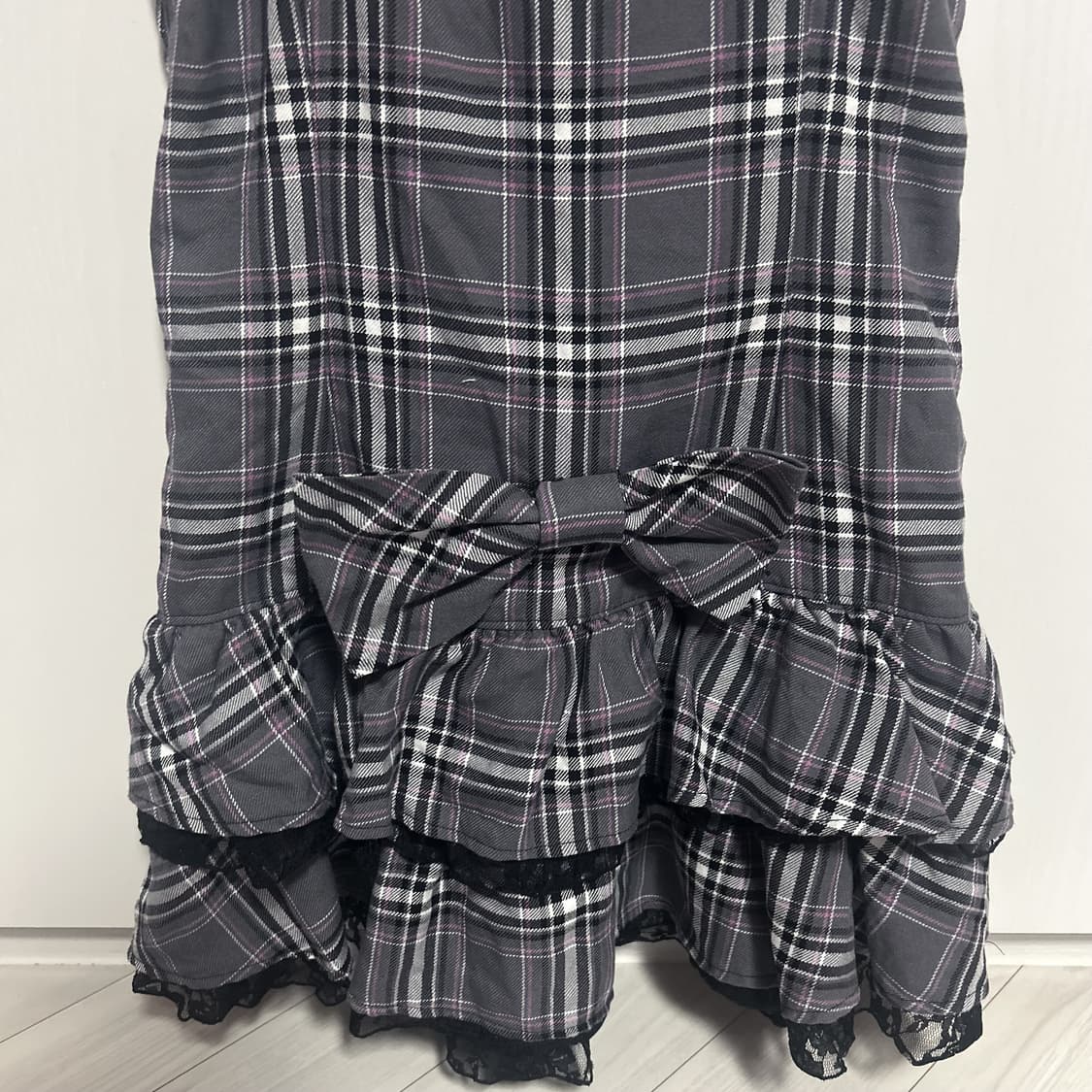 체크 프릴 레이스업 원피스 펑크 나나깔 캐캐체깔 갸루 상품이미지1