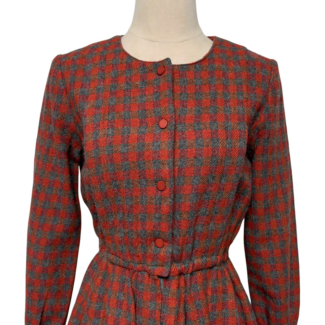 3799 레드 체크 모직 긴팔원피스 상품이미지2