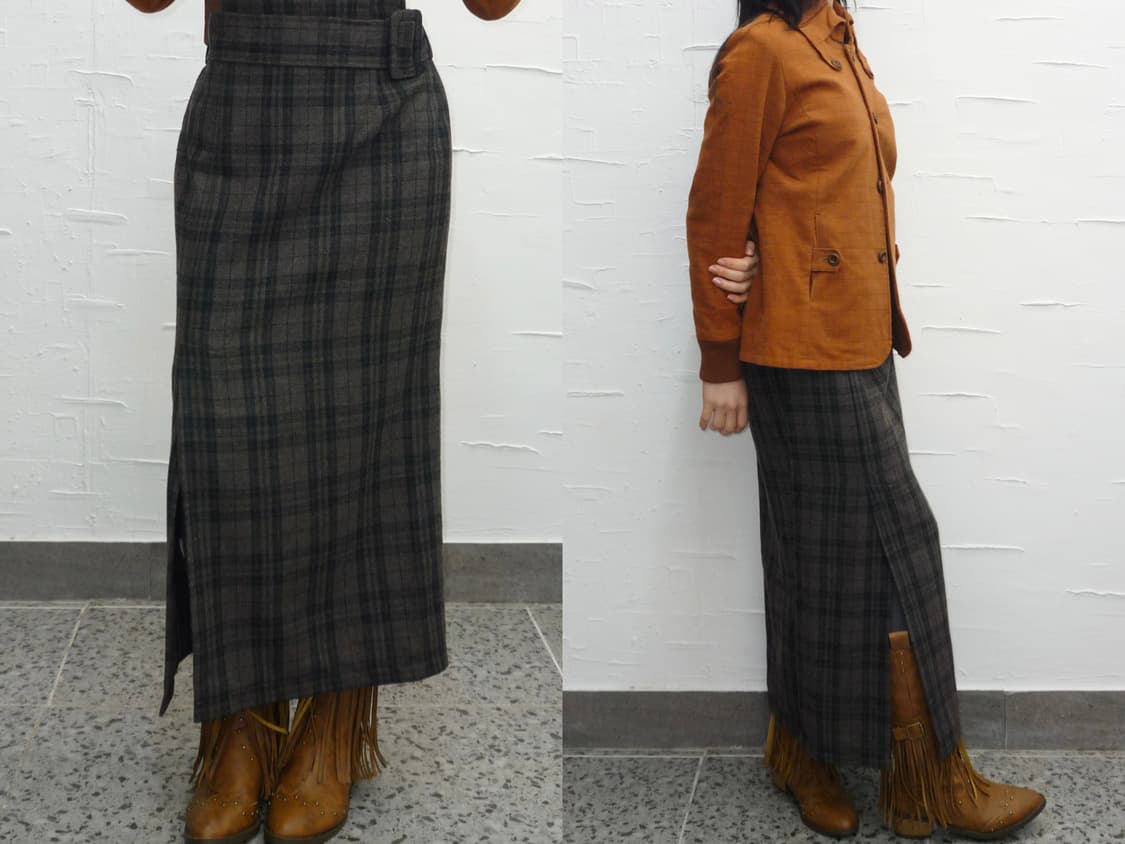 Brown vintage check skirt 상품이미지1