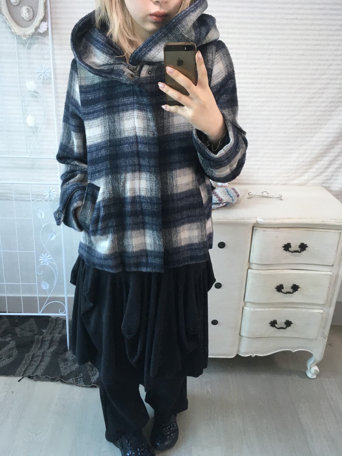 일본빈티지 체크 후드 블루종 겨울 자켓 상품이미지5