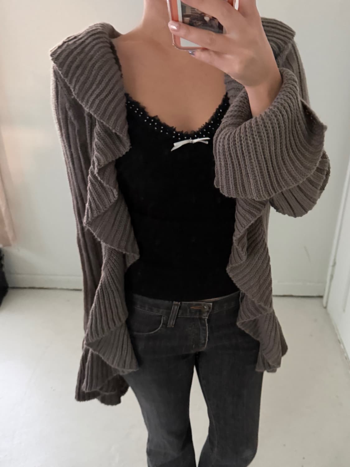 일본빈티지 러플 웨이브 니트가디건 상품이미지2