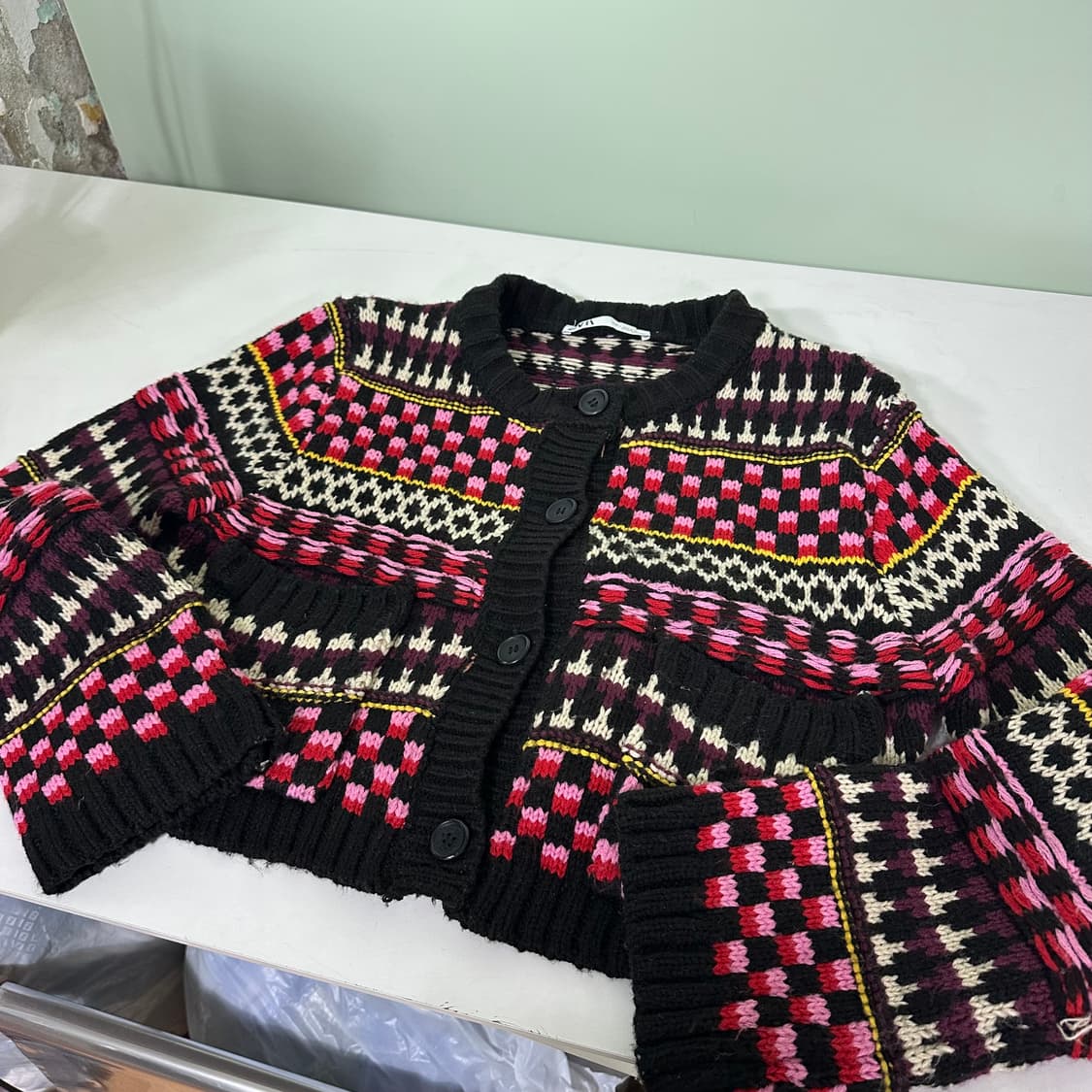 S-M 자라 우먼 U넥 멀티패턴 크롭가디건 상품이미지2