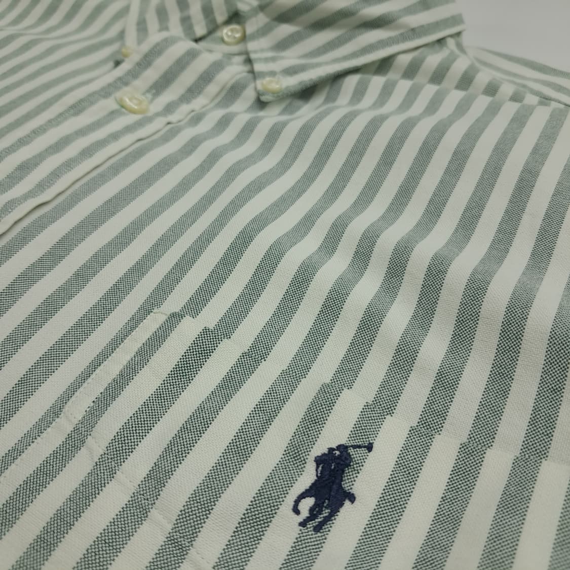 Co848 XL 폴로 랄프로렌 빅셔츠 세이지그린 볼드스트라이프 긴팔 셔츠 상품이미지5