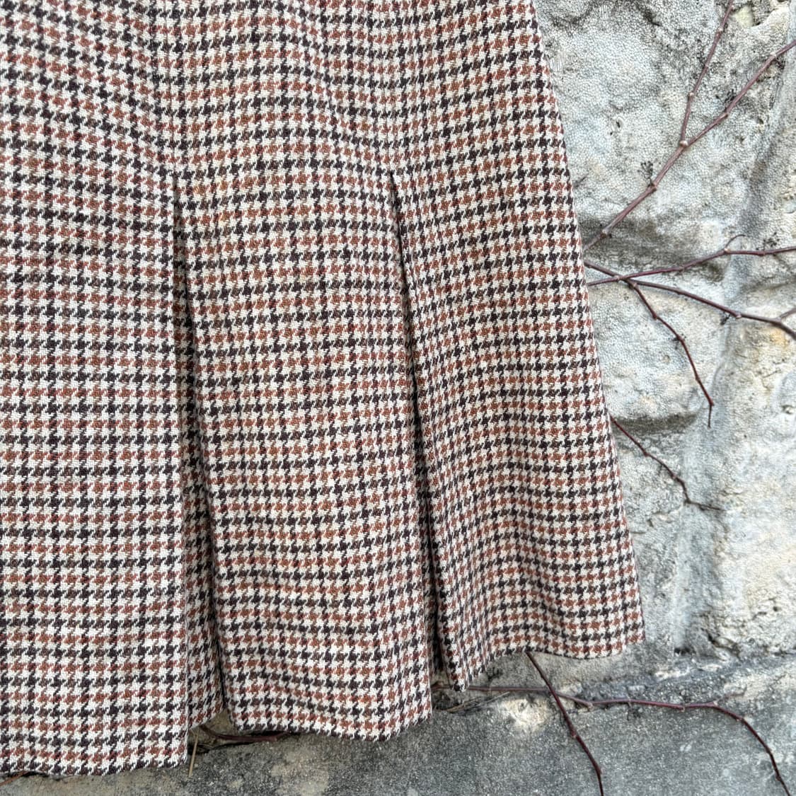 클래식 플리츠 A라인 미니 스커트 빈티지 체크 패턴 울 치마 상품이미지3