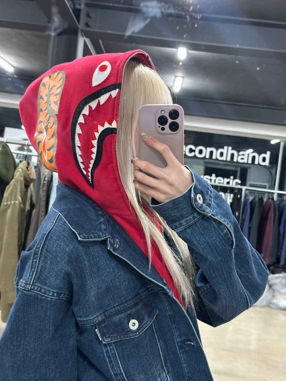 베이프 릴렉시드 샤크 데님 레이어드 후드 자켓 상품이미지4