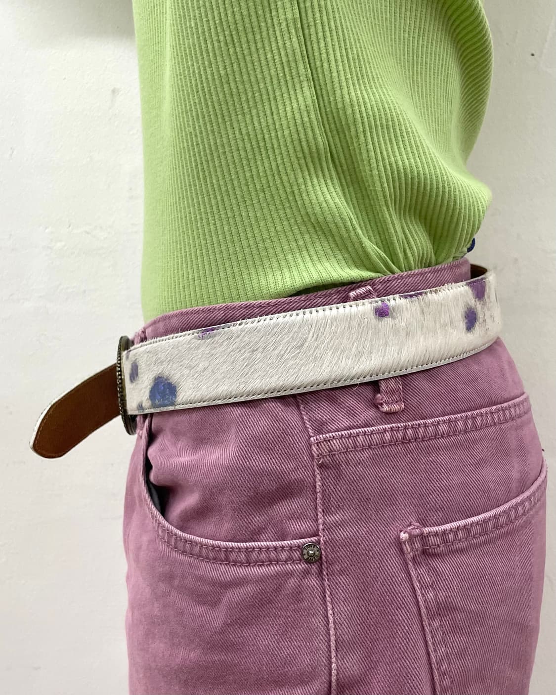white calf hair neon cubic belt 상품이미지3