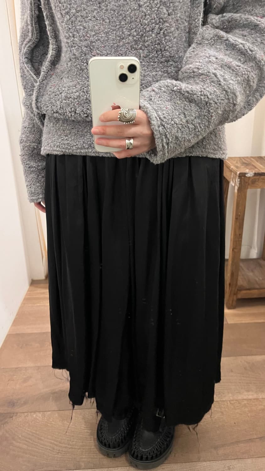 Distressed Shirring Cupra Skirt 상품이미지10