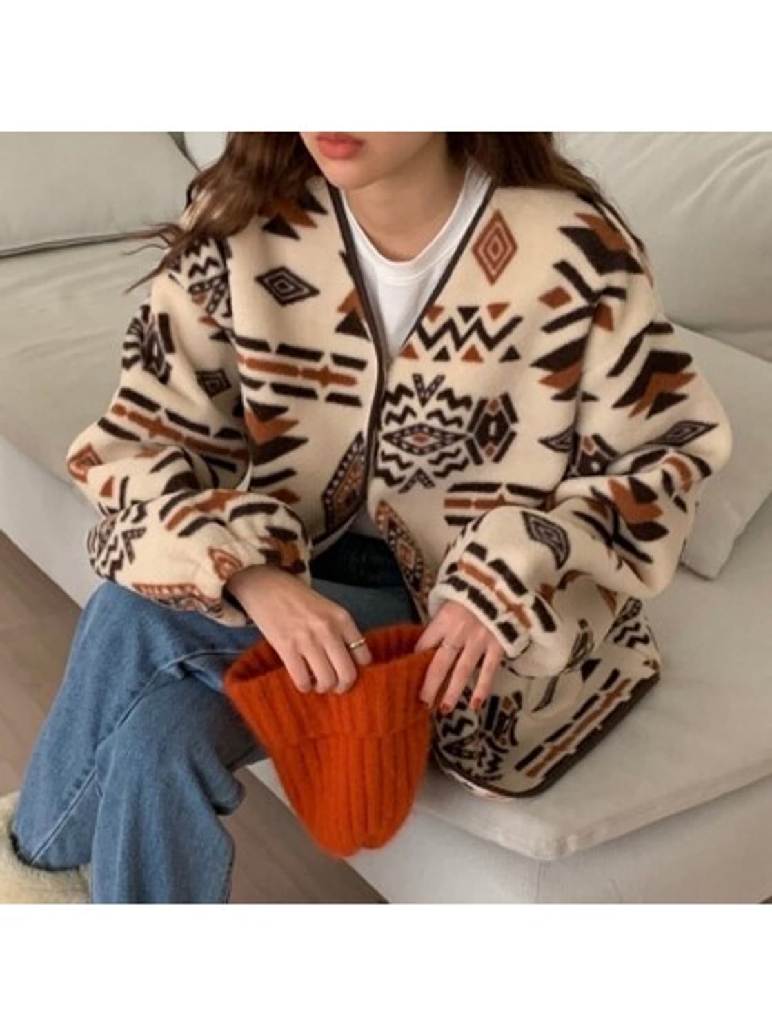 에스닉 패턴 잉카 플리스 가디건 새상품 상품이미지1