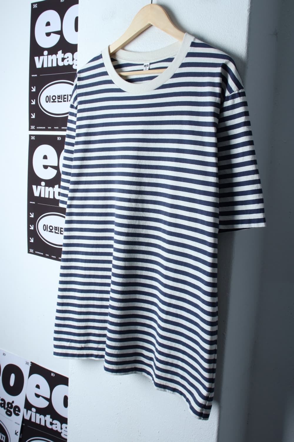 (2XL) 유니클로 반팔 티셔츠 빅사이즈 스트라이프 블루-H32254 상품이미지1