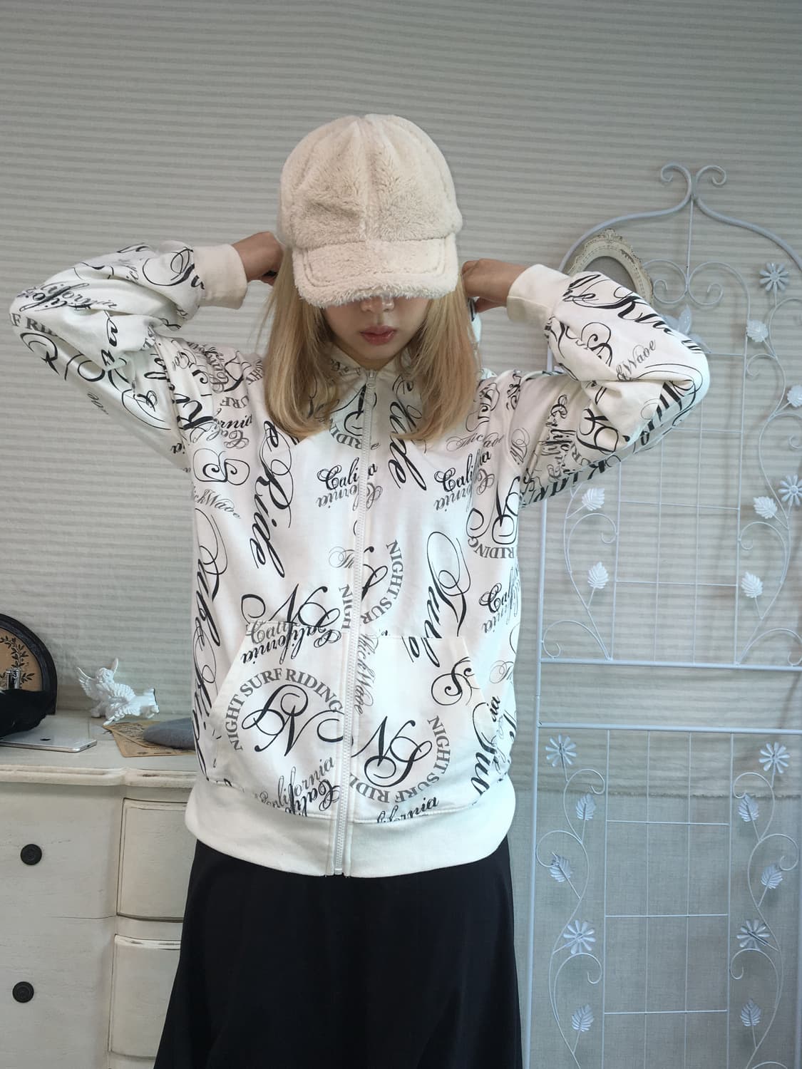 jpn vintage y2k ivory hood zipup 상품이미지5