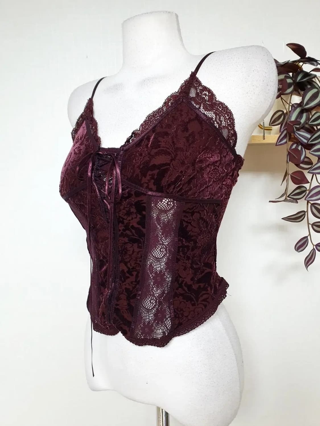 익스프레스 벨벳 레이스 버건디 코르셋 탑 뷔스티에 상품이미지7