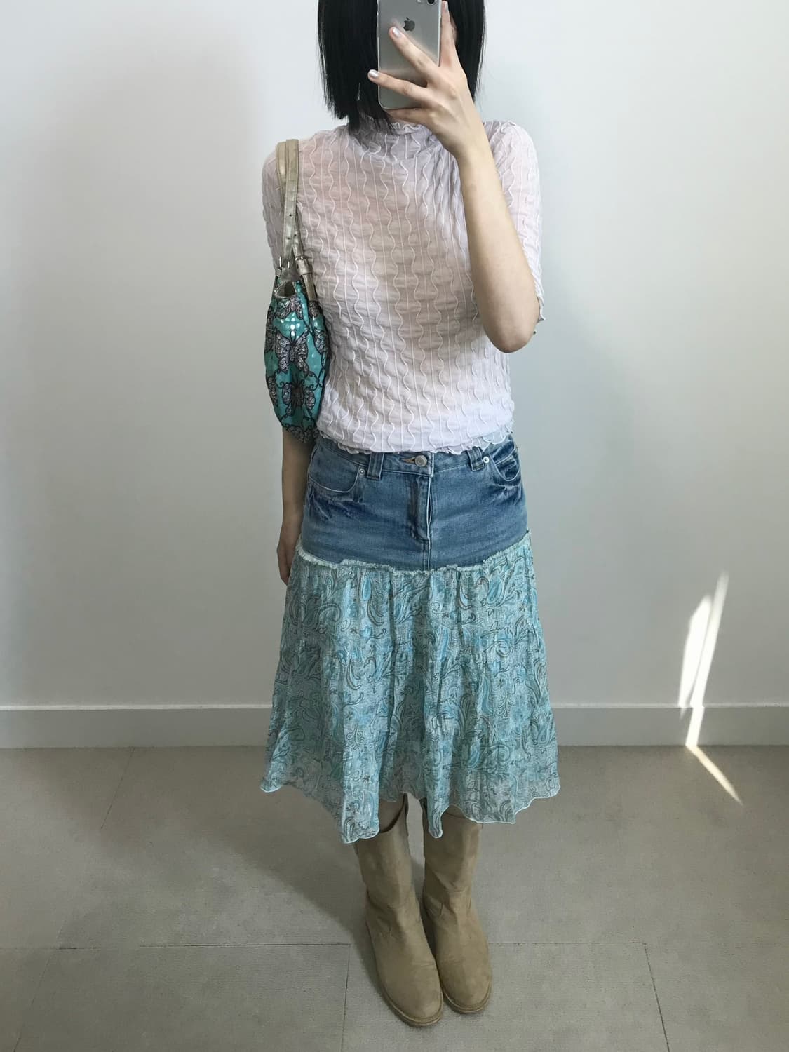 빈티지 물결 플리츠 티셔츠 상품이미지2