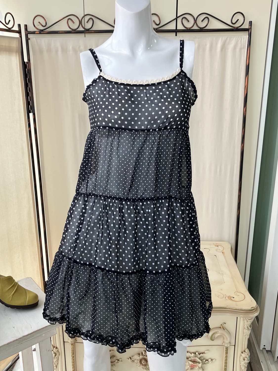 black dot crochet sheer dress 상품이미지1