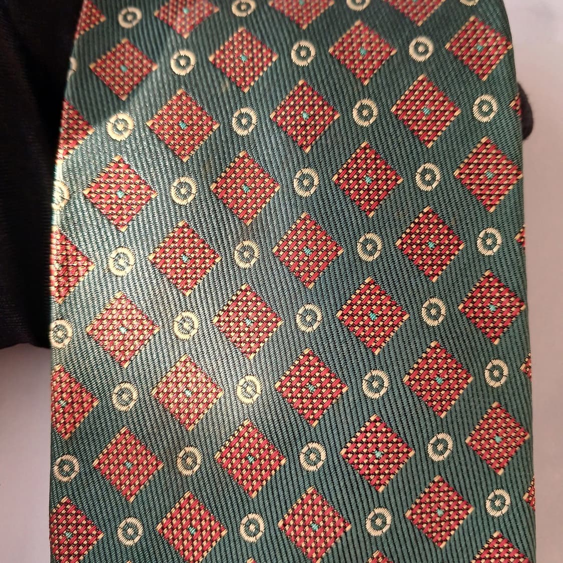 아쿠아스큐텀 실크 옐로&그린 다이아 넥타이 9.3cm A등급 A18919 상품이미지7