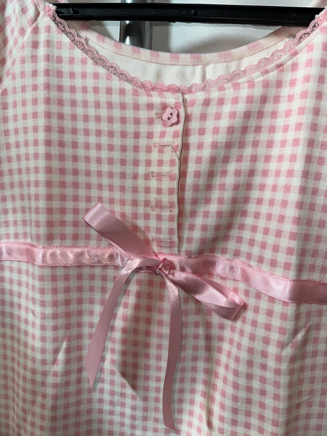 핑크 리본 체크 긴팔티 상품이미지4