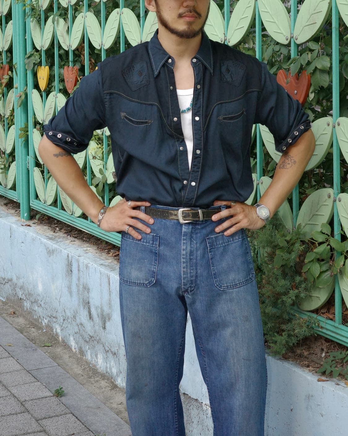 80s 빈티지 레이온 누디콘 웨스턴 셔츠 상품이미지7