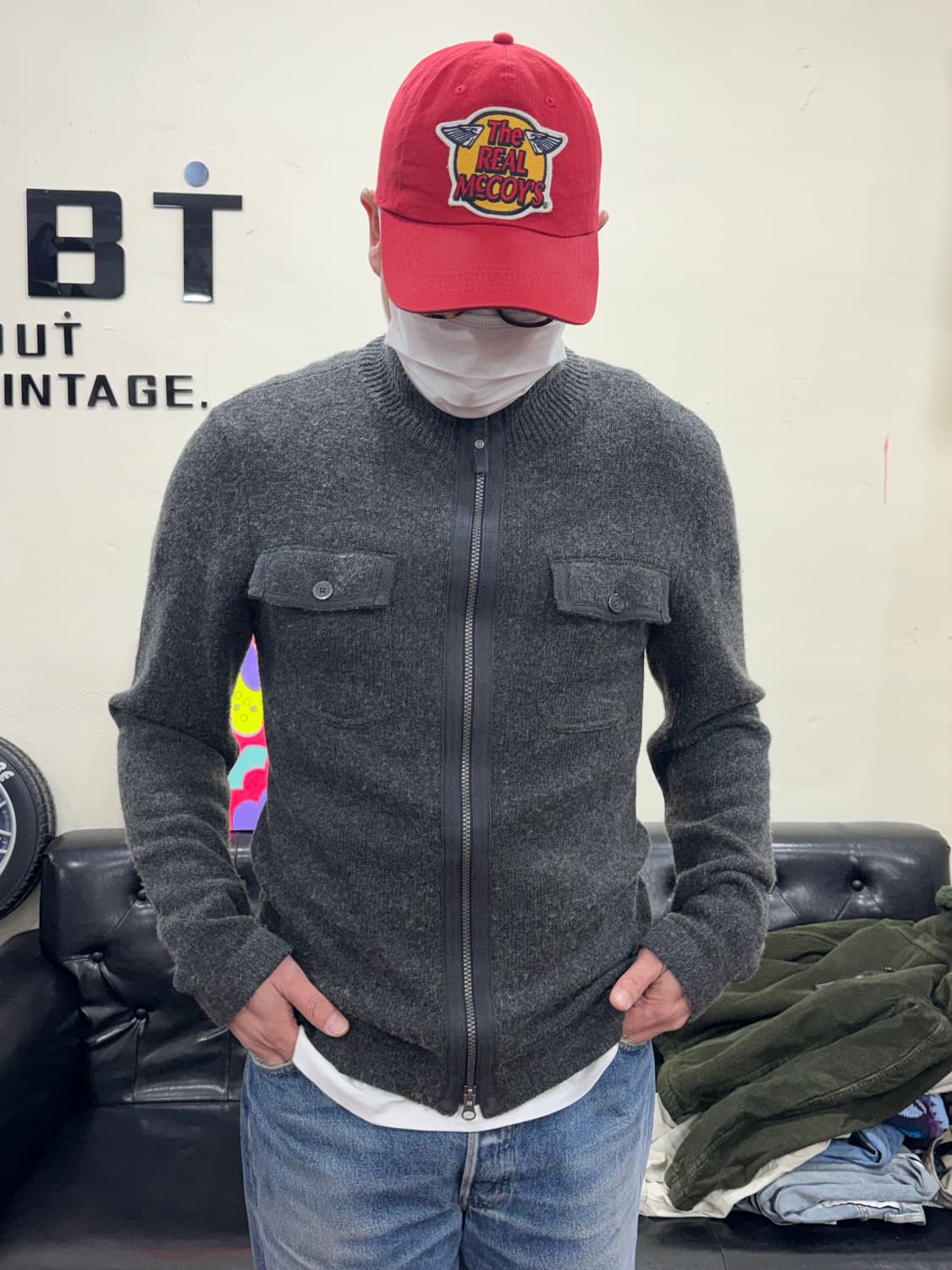 로얄로빈스 그레이 울니트 집업 L 상품이미지3