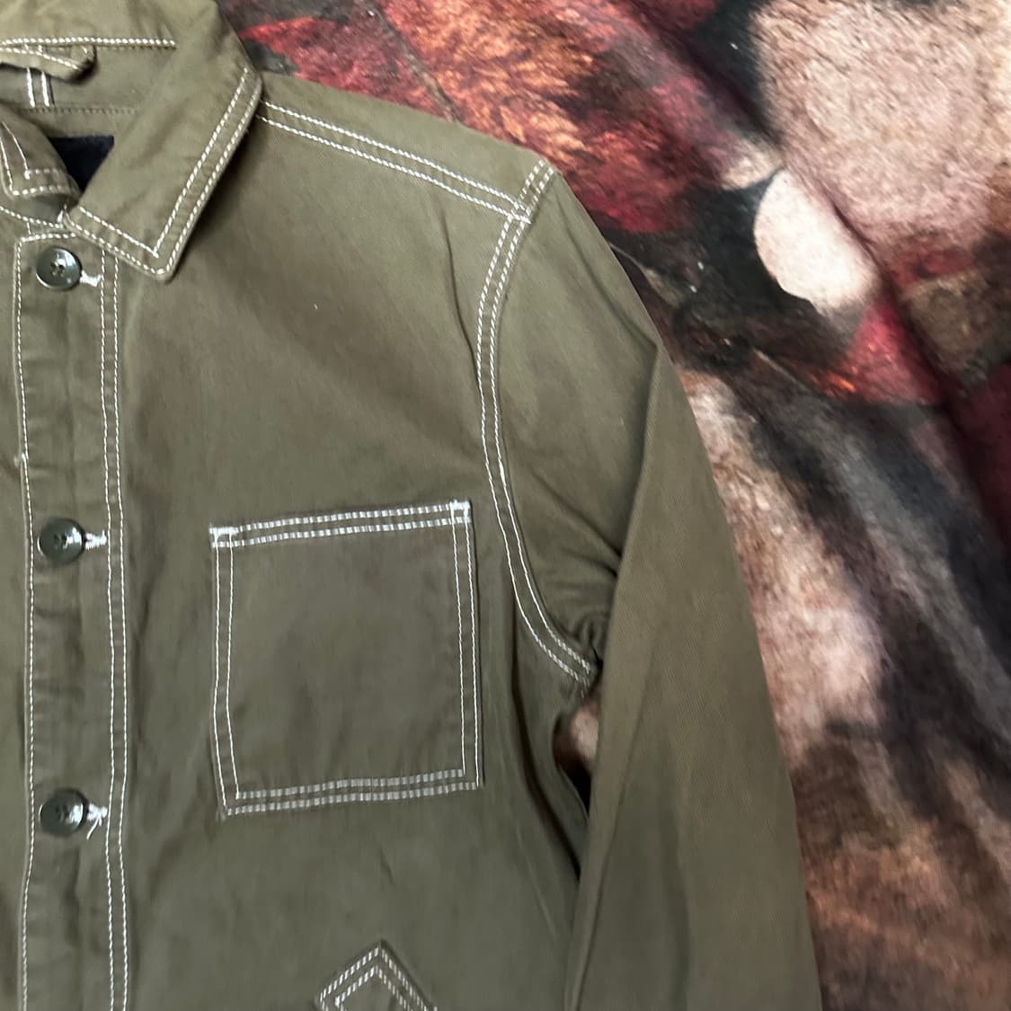 자라 빈티지 화이트 스티치 카키셔츠자켓 M 상품이미지2