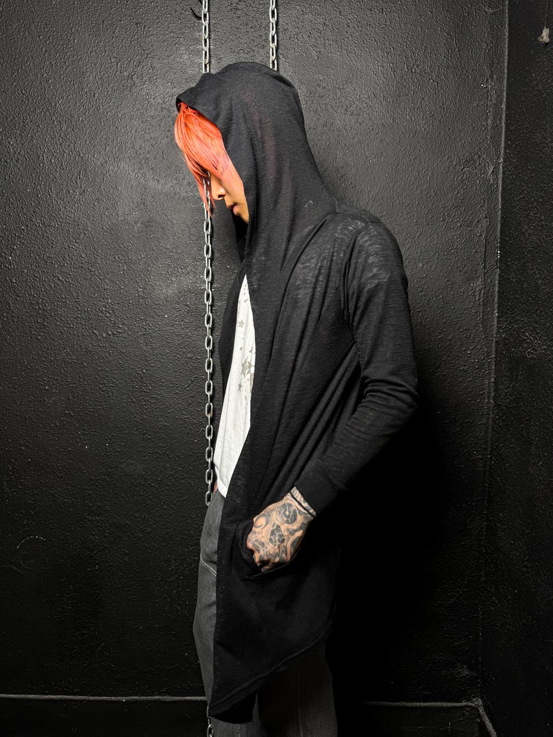 Black long draped hooded cardigan  상품이미지1