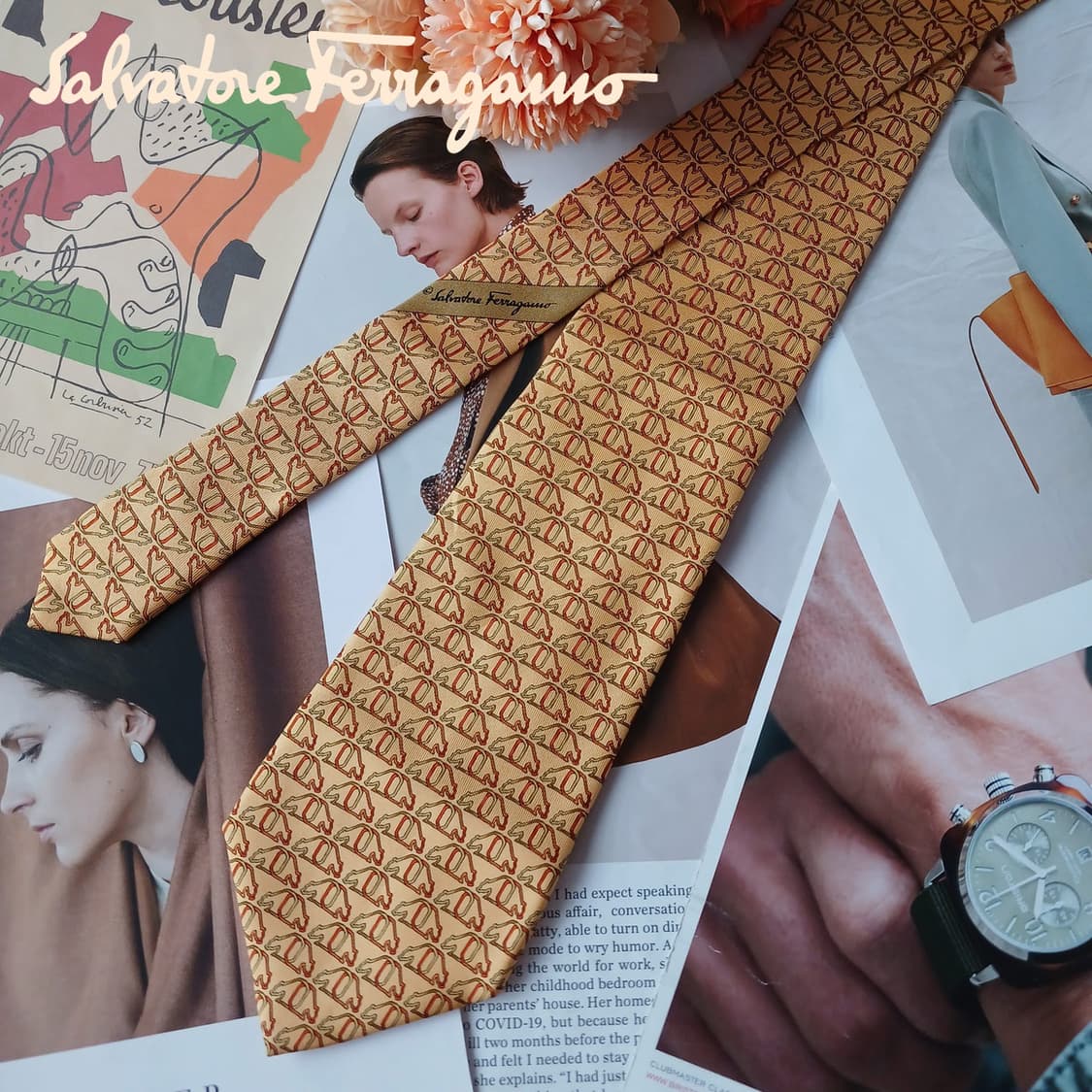 페라가모 실크 옐로우 간치니 넥타이 9.5cm A+~A등급 A19395
 상품이미지2