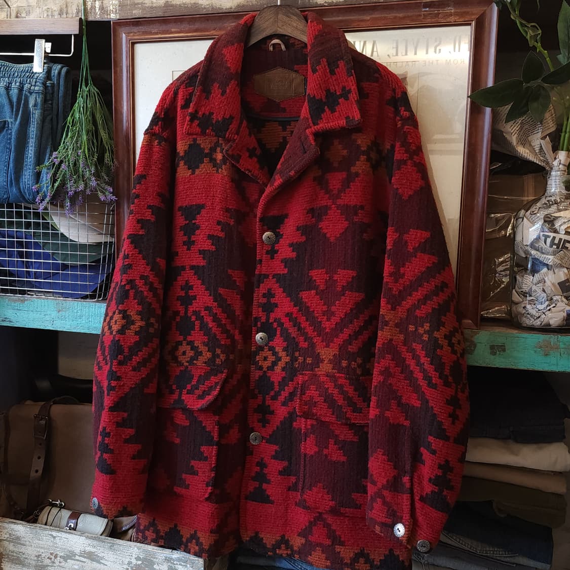 90년대 울리치 아즈텍 패턴 울 오버코트 L 상품이미지4