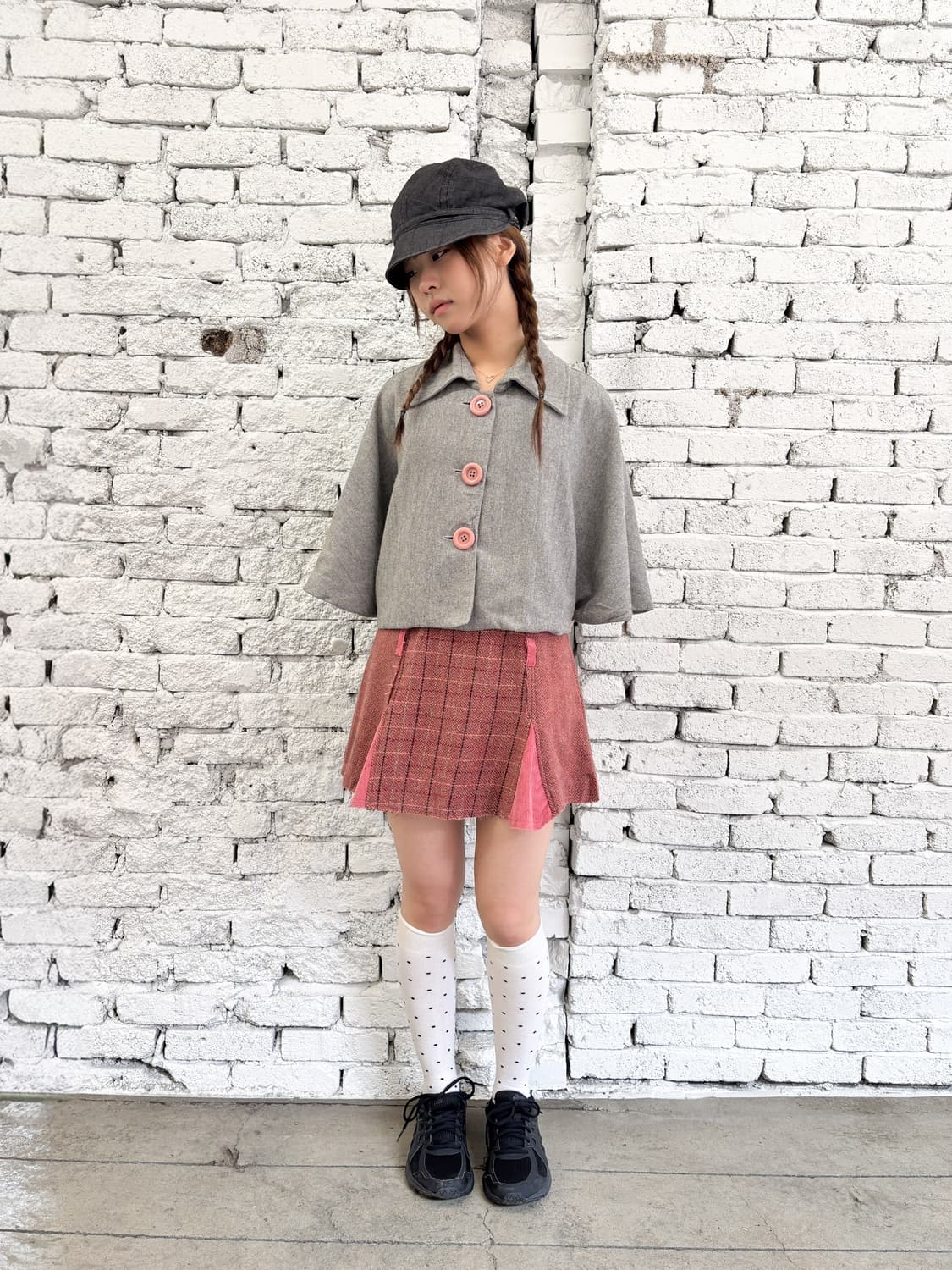 빈티지 핑크 버튼 케이프 자켓 상품이미지2