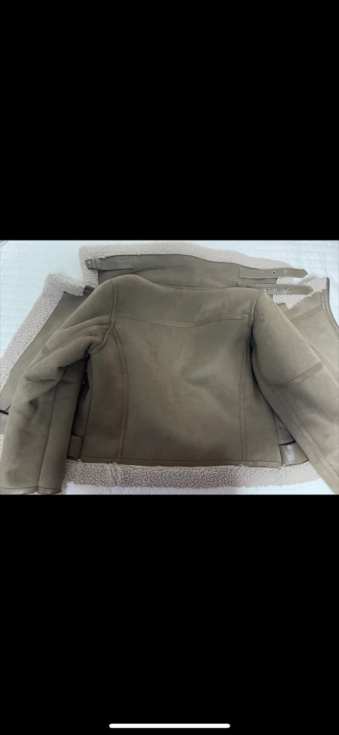 자라 ZARA 스웨이드 무스탕 카키 브라운 XS 퍼 하이넥 기본 클래식 상품이미지6