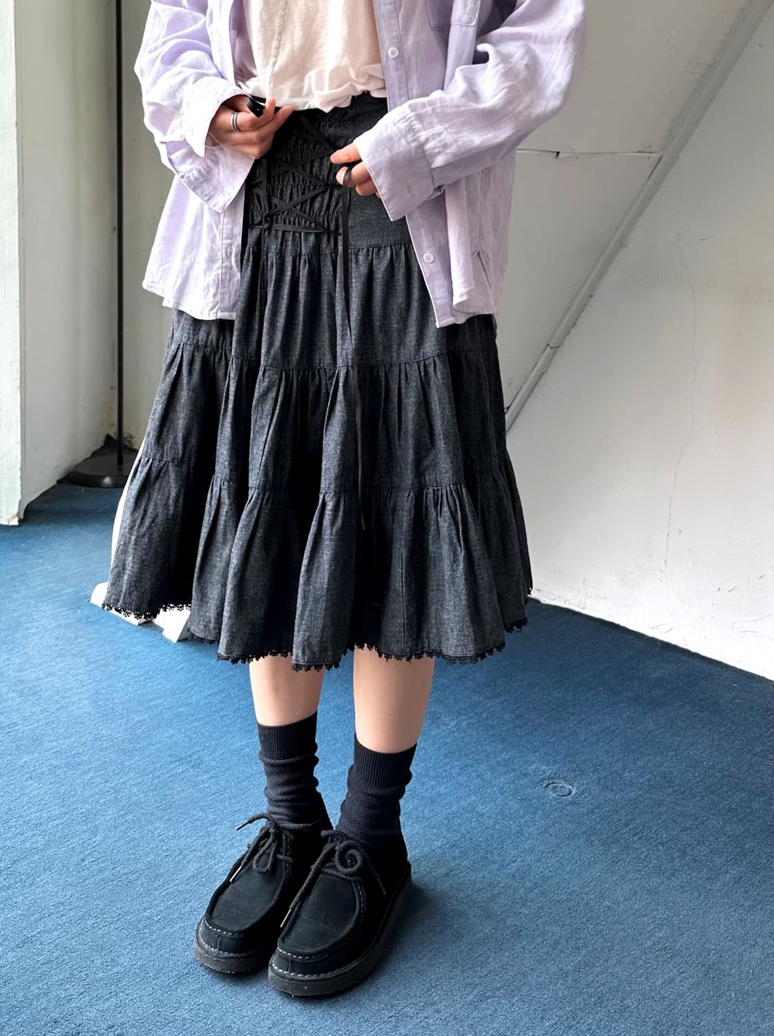 Cotton indigo shirred design 2way skirt 상품이미지4