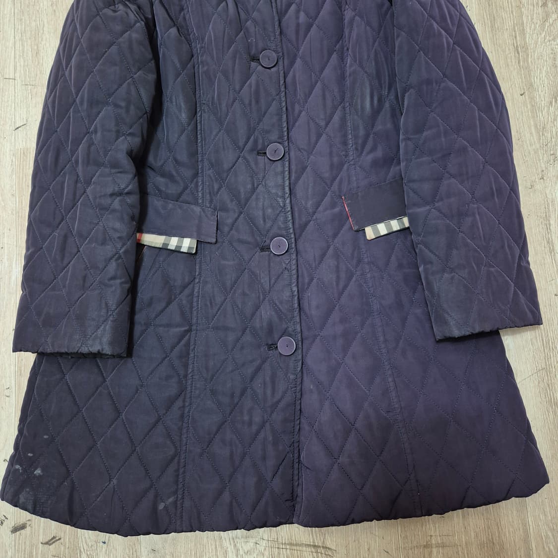 버버리 런던 노바체크 배색 롱 퀼팅자켓 XL(105) 상품이미지3