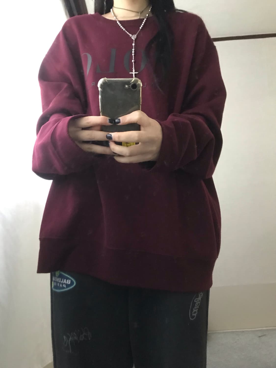 폴로 버건디 오버핏 맨투맨 상품이미지1