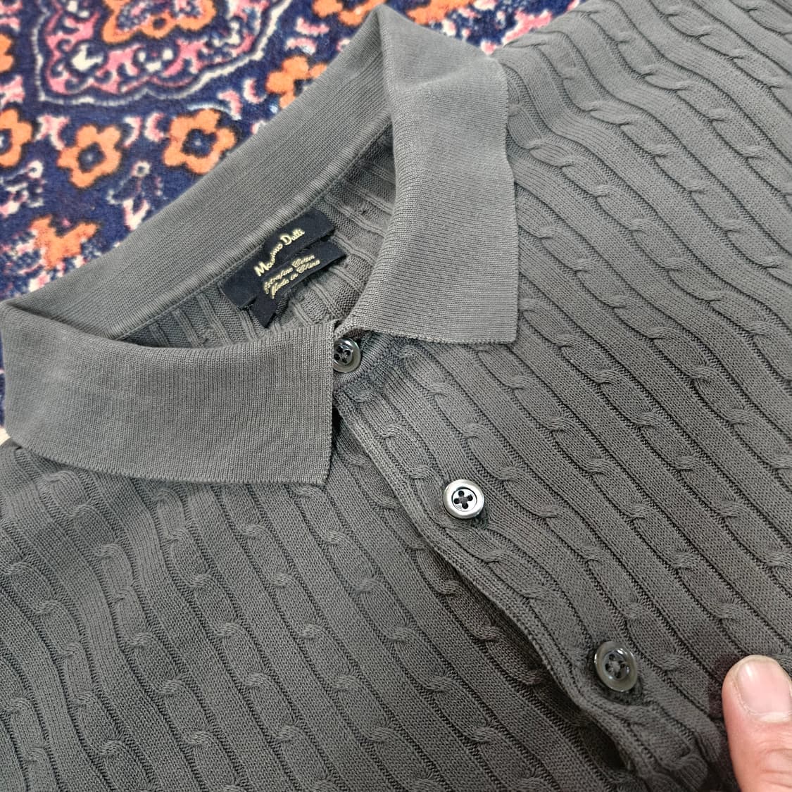 (미사용)마시모두띠 카키 3버튼 카라넥 반팔 니트 L 상품이미지2
