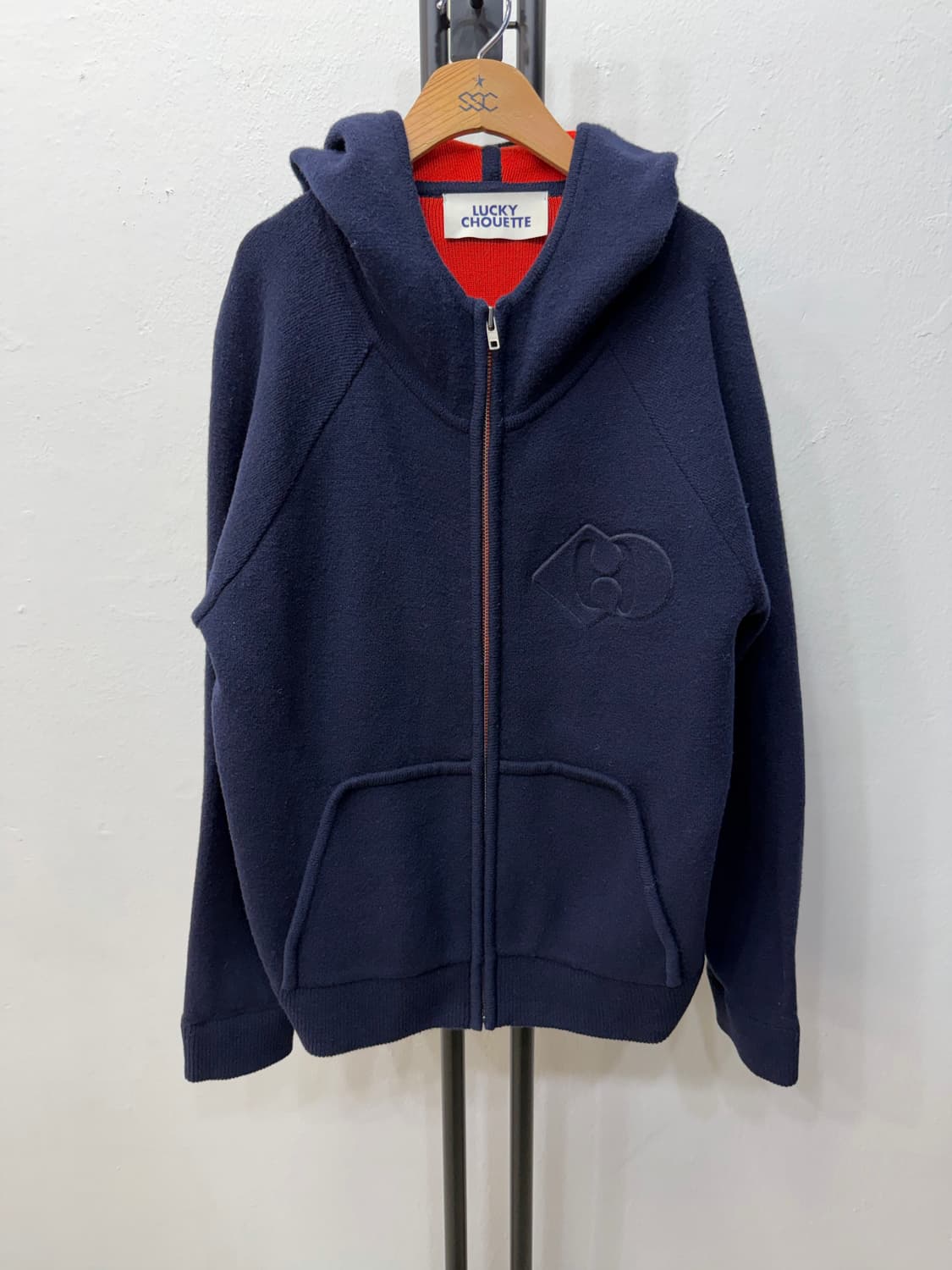 정품) 럭키슈에뜨 로고 네이비 후드 니트 집업 F 상품이미지1