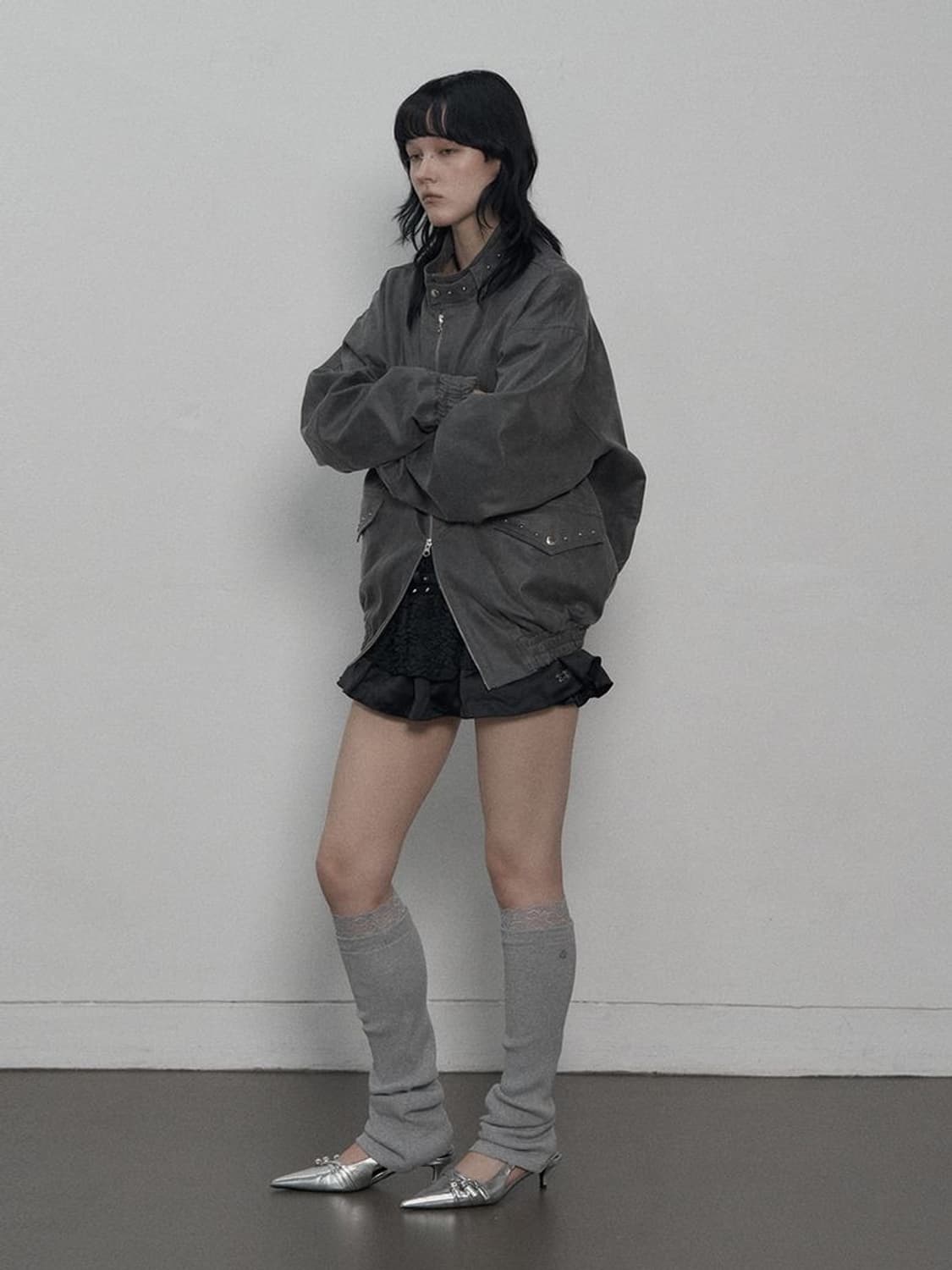 셋업이엑스이 studded suede jacket 차콜 레더 자켓 상품이미지3