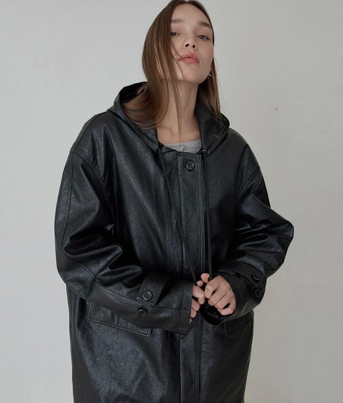 오데스 후드 레더코트 상품이미지1