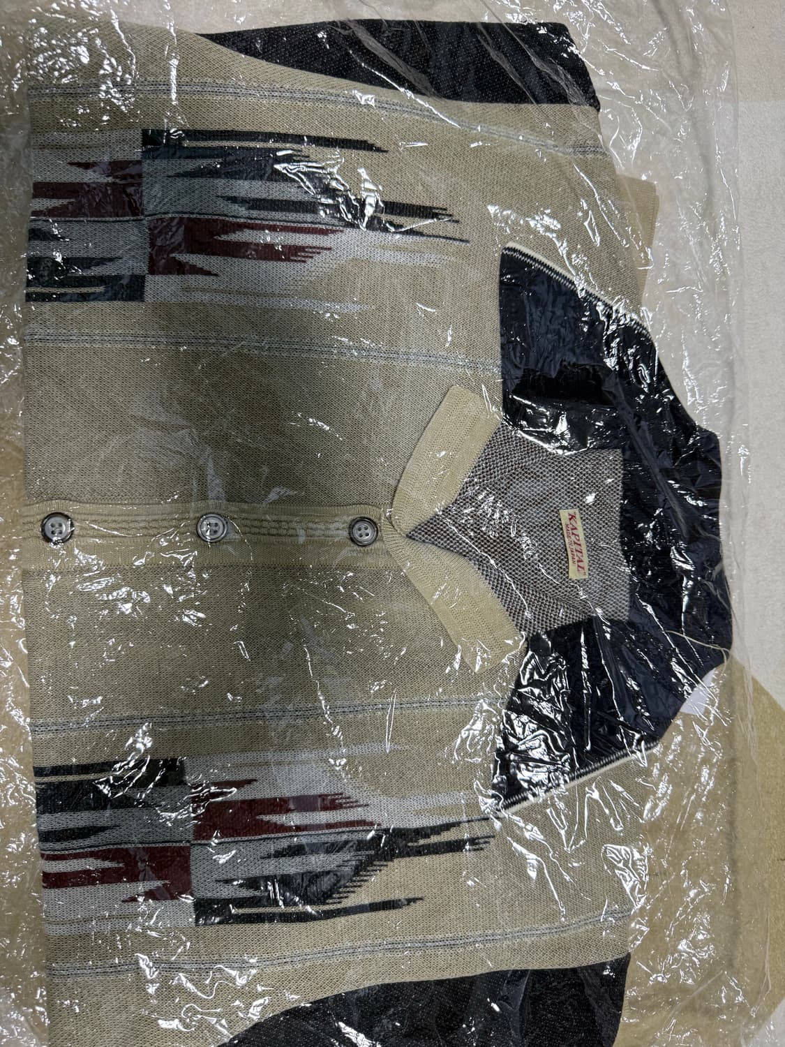 캐피탈 12G 코튼 니트 치마요 패턴 알로하 폴로 베이지 상품이미지1