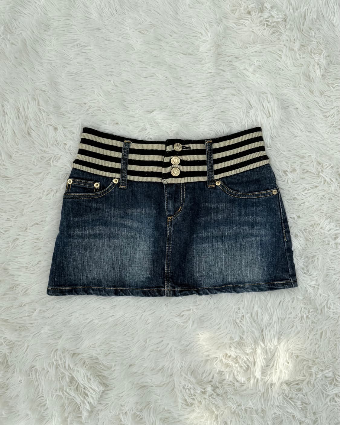 스트라이프 밴드 미니 데님 스커트 상품이미지1