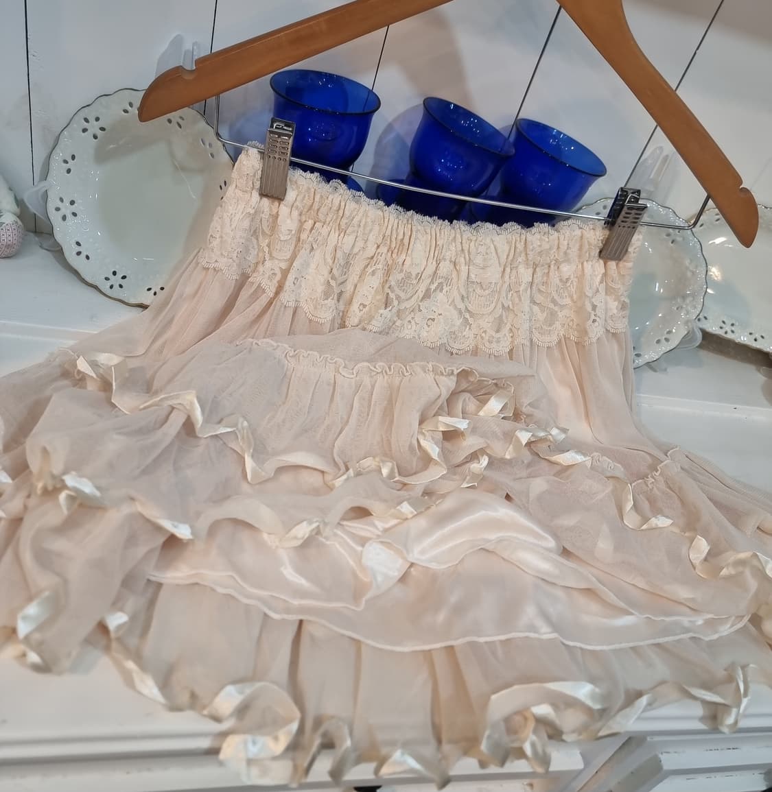 Rosita(로지타) 쉬폰 레이스 티어드 스커트 상품이미지5