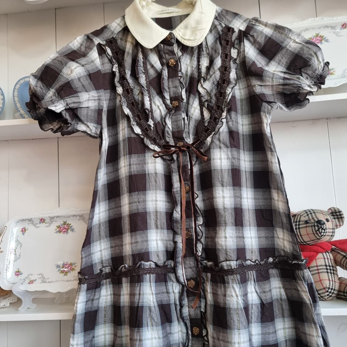 axes femme 악세즈 팜므 초코 체크 레이스 원피스 상품이미지7