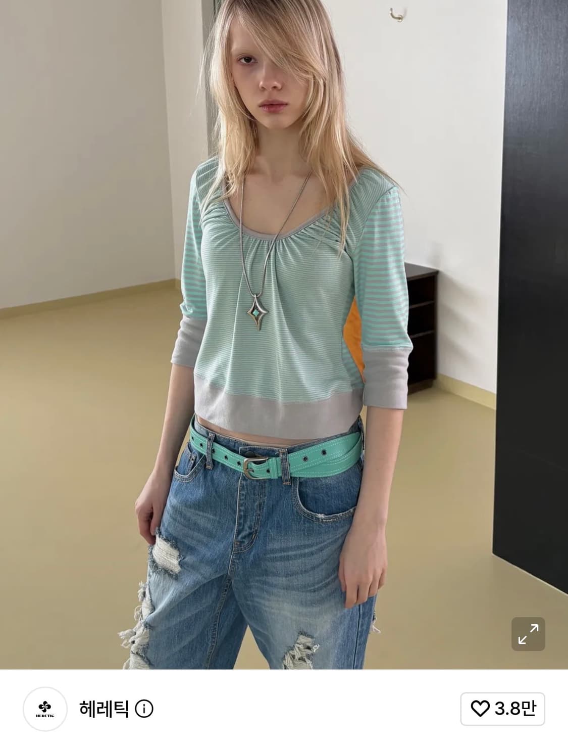 헤레틱 BUTTON STRIPE ASYM HENLEY T-SHIRT 상품이미지1