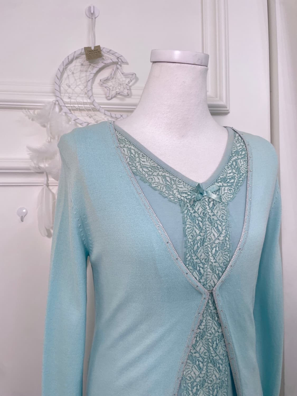 mint cubic one-button cardigan&lace trim 상품이미지6